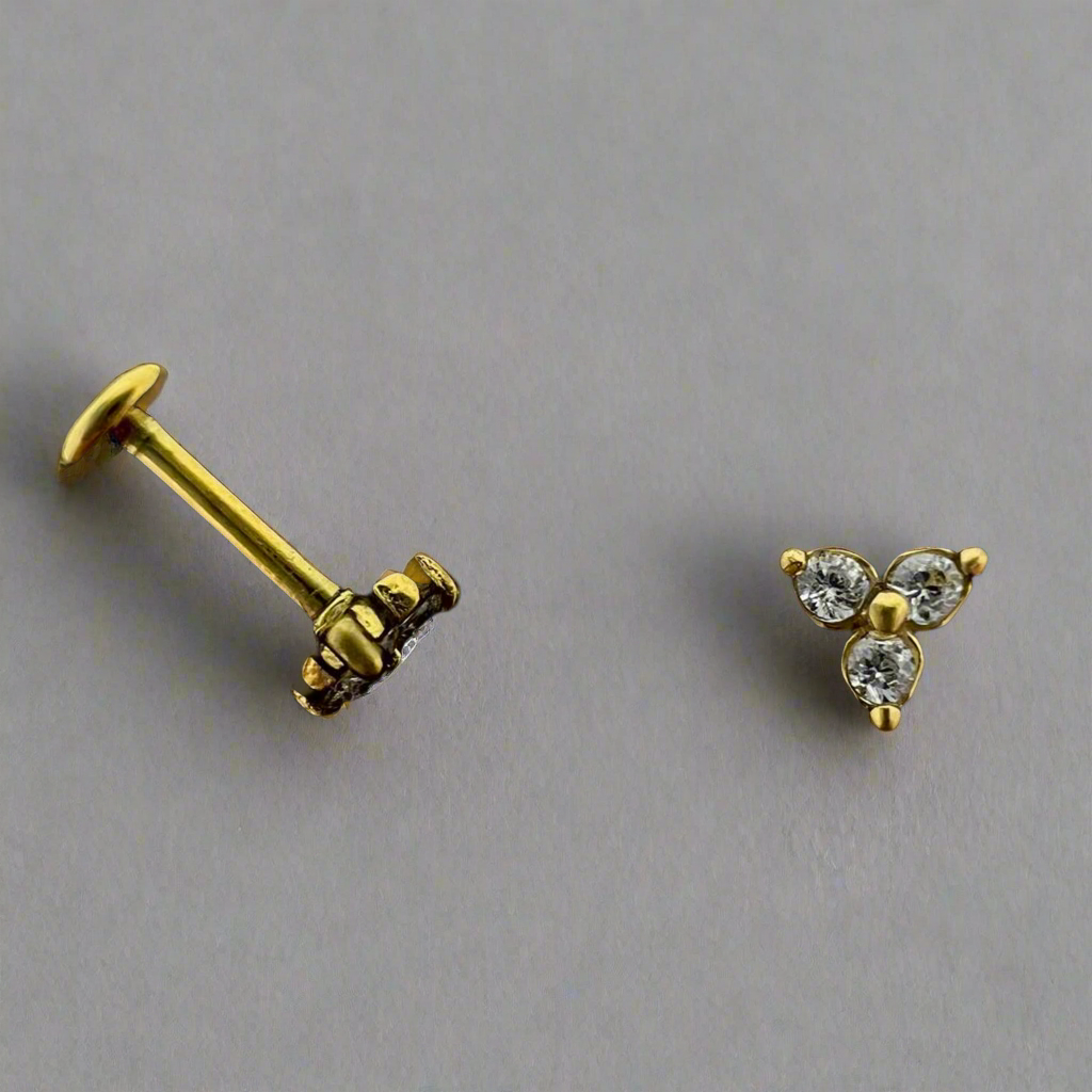 Stainless Steel Mini Flower 3 Stones Stud Ear Piercing