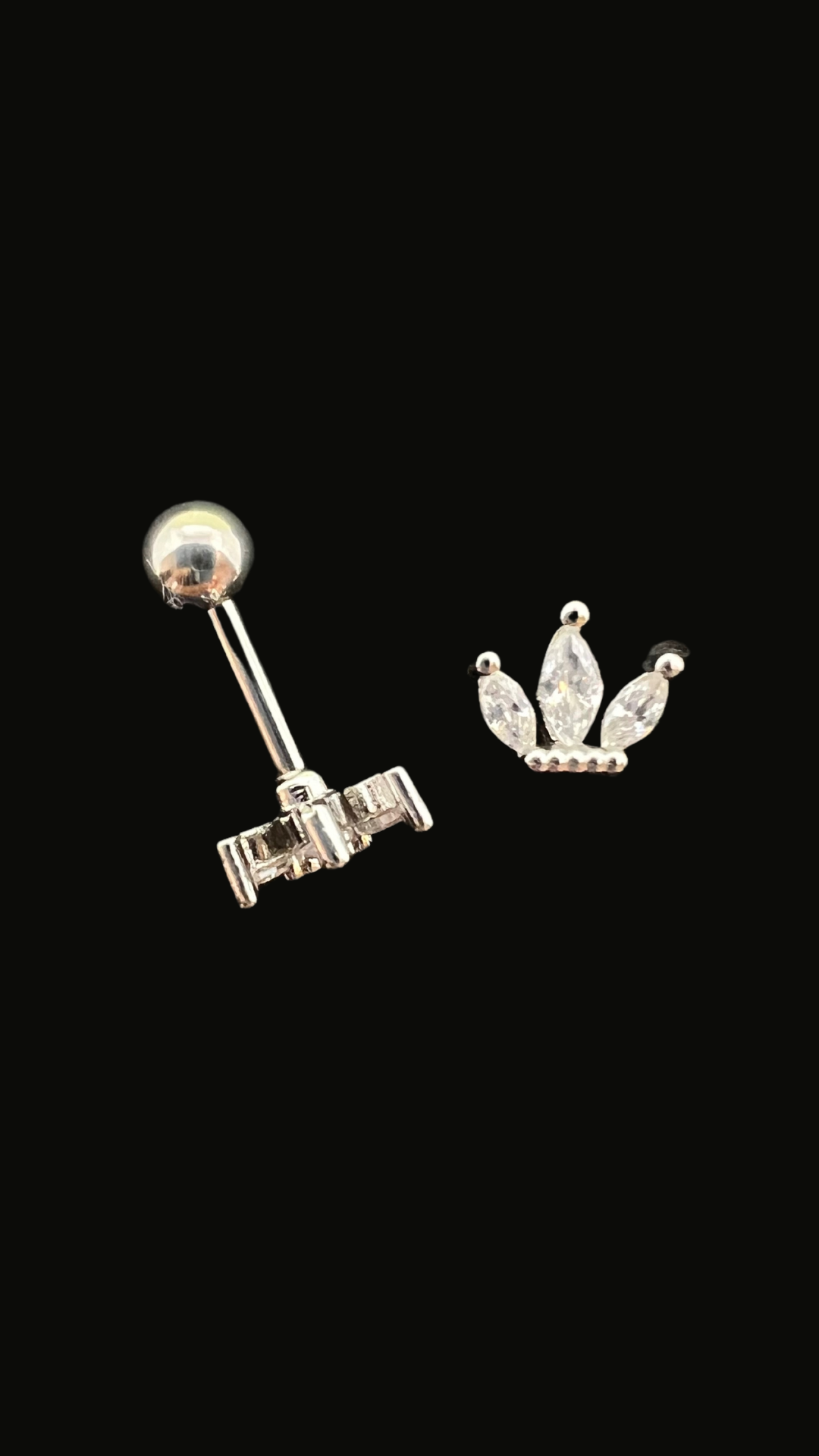 Stainless Steel Crown 3 Stones Ear Piercing (Model 1)