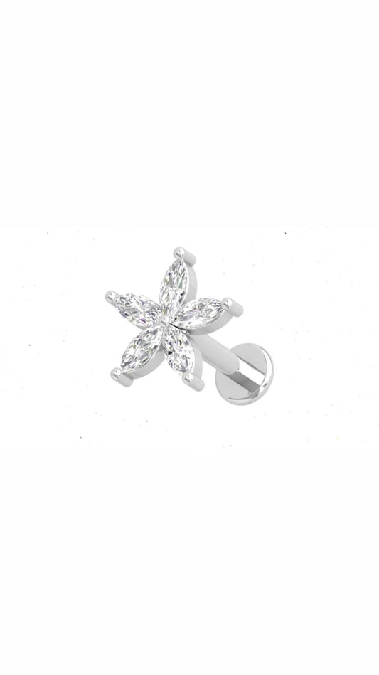 Stainless Steel Silver Transparent Flower Ear Piercing