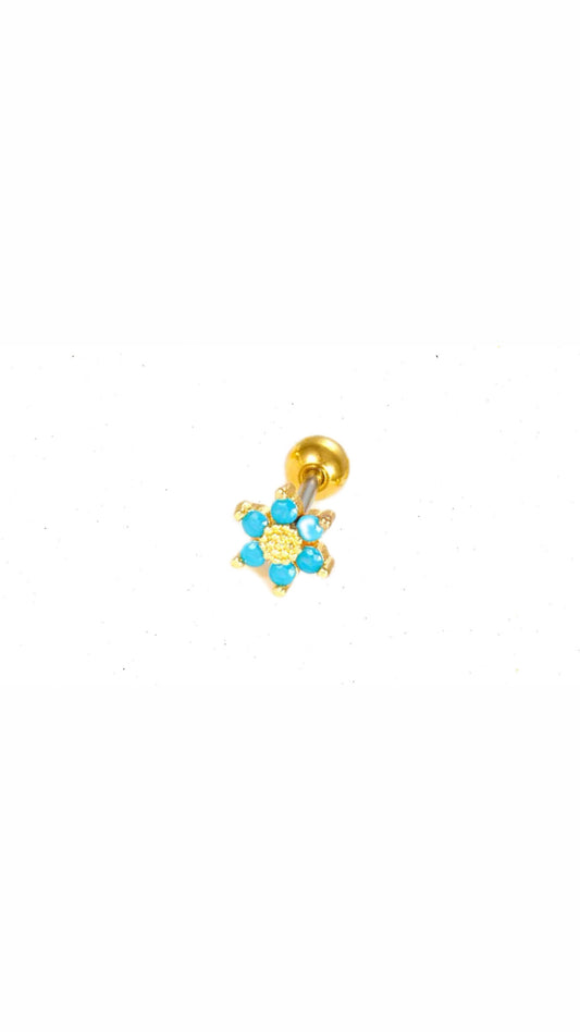 Single Blue Flower Stud Ear Piercing