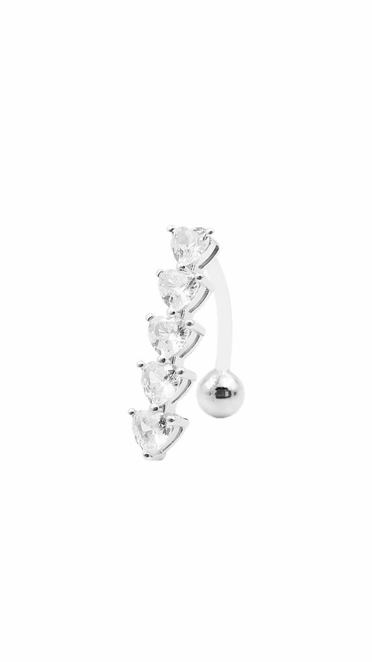 Silver 925 Quintuple Reverse Heart Belly Ring