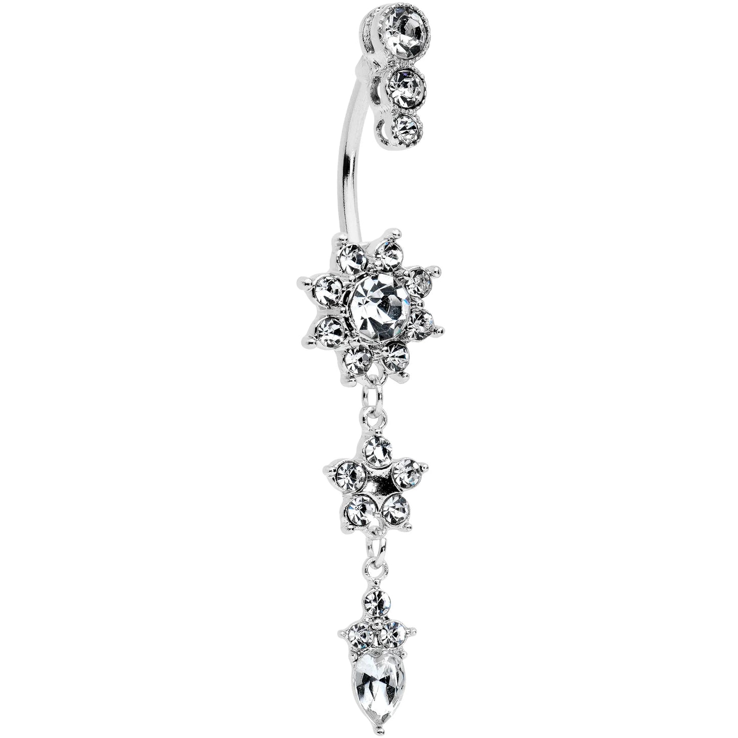 Rhinestone Triple Flower Belly Ring