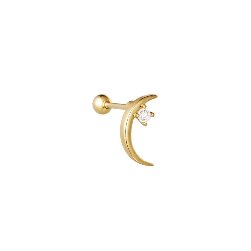 Crescent Moon 1 Stone Helix/Conch Ear Piercing