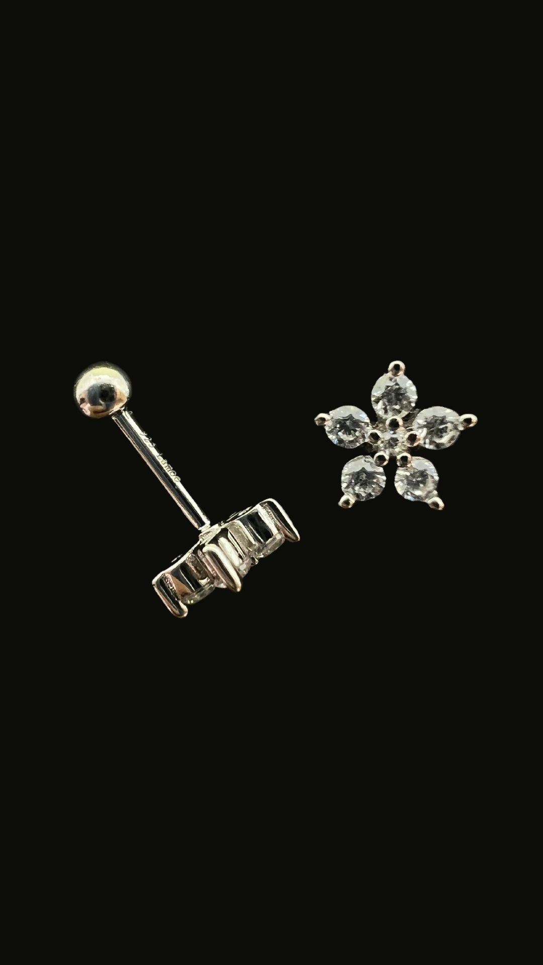 Silver 925 Flower Stud Ear Piercing