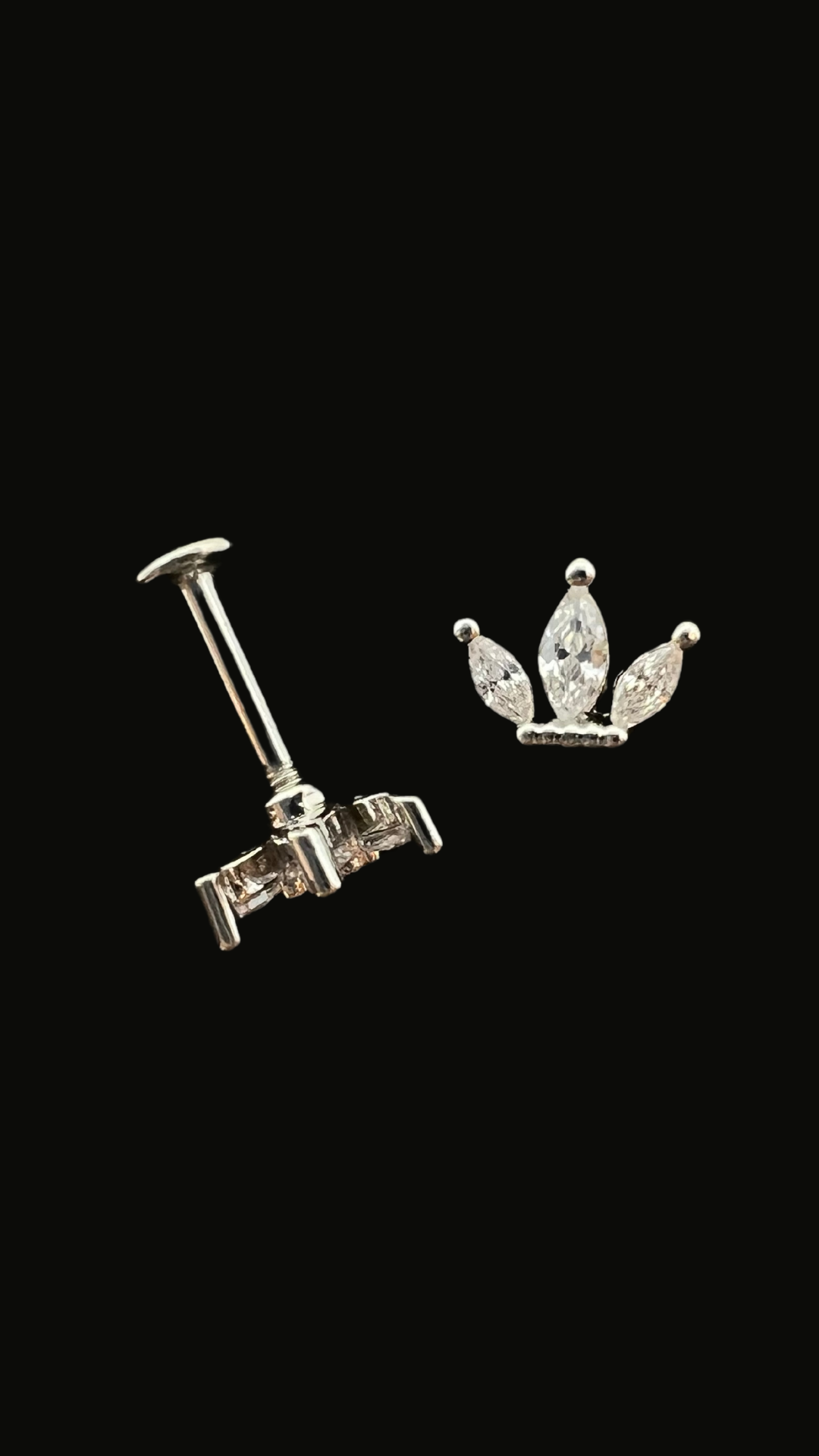 Stainless Steel Crown 3 Stones Ear Piercing (Model 1)