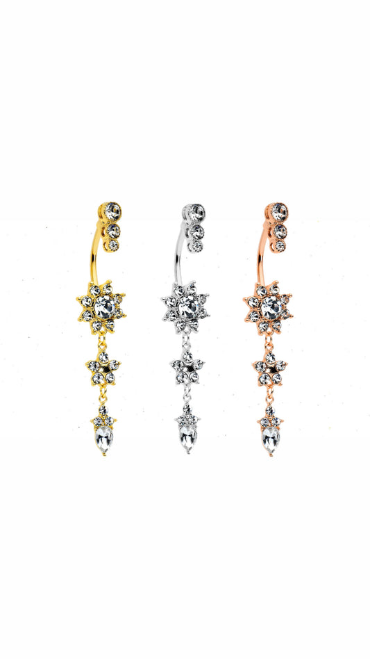 Rhinestone Triple Flower Belly Ring