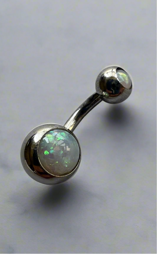 Multicolor White Stone Short Axe Belly Ring