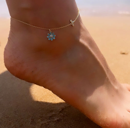 Silver 925 Gold Plated Floral Anklet