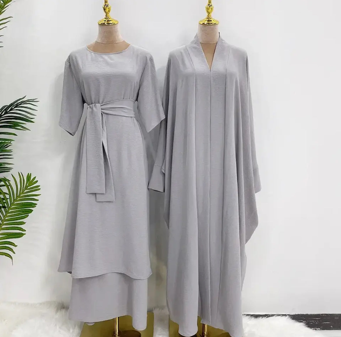 AQSA Short Sleeve Inner Dress With Open Abaya and Belt