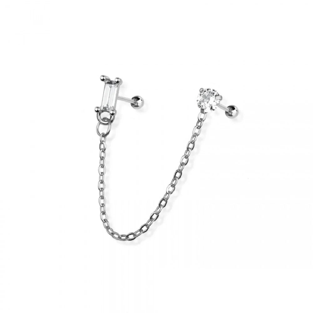 Stainless Steel Chain Stud/Rectangle Ear Piercing