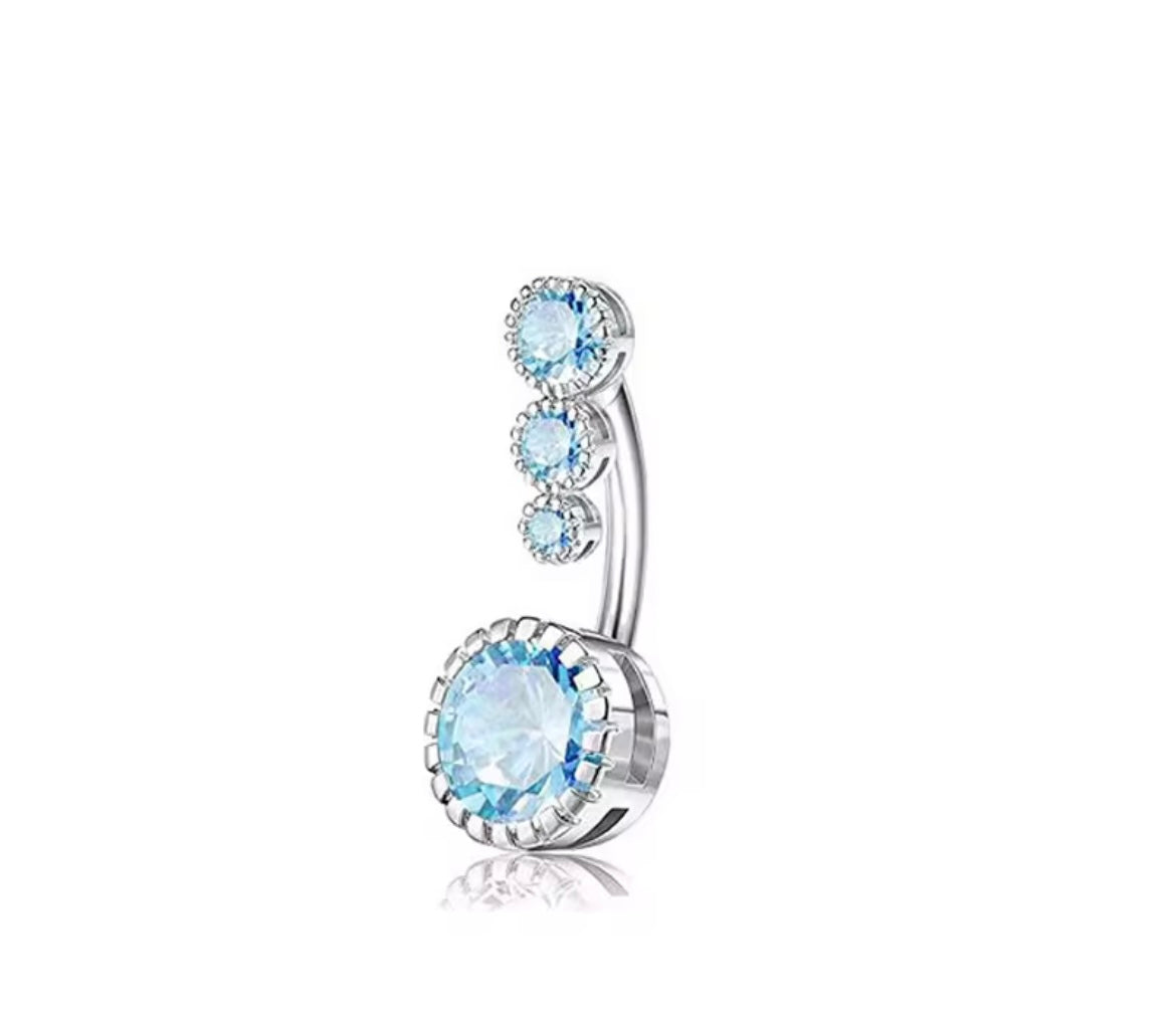 Silver 925 Triple Stone Belly Ring