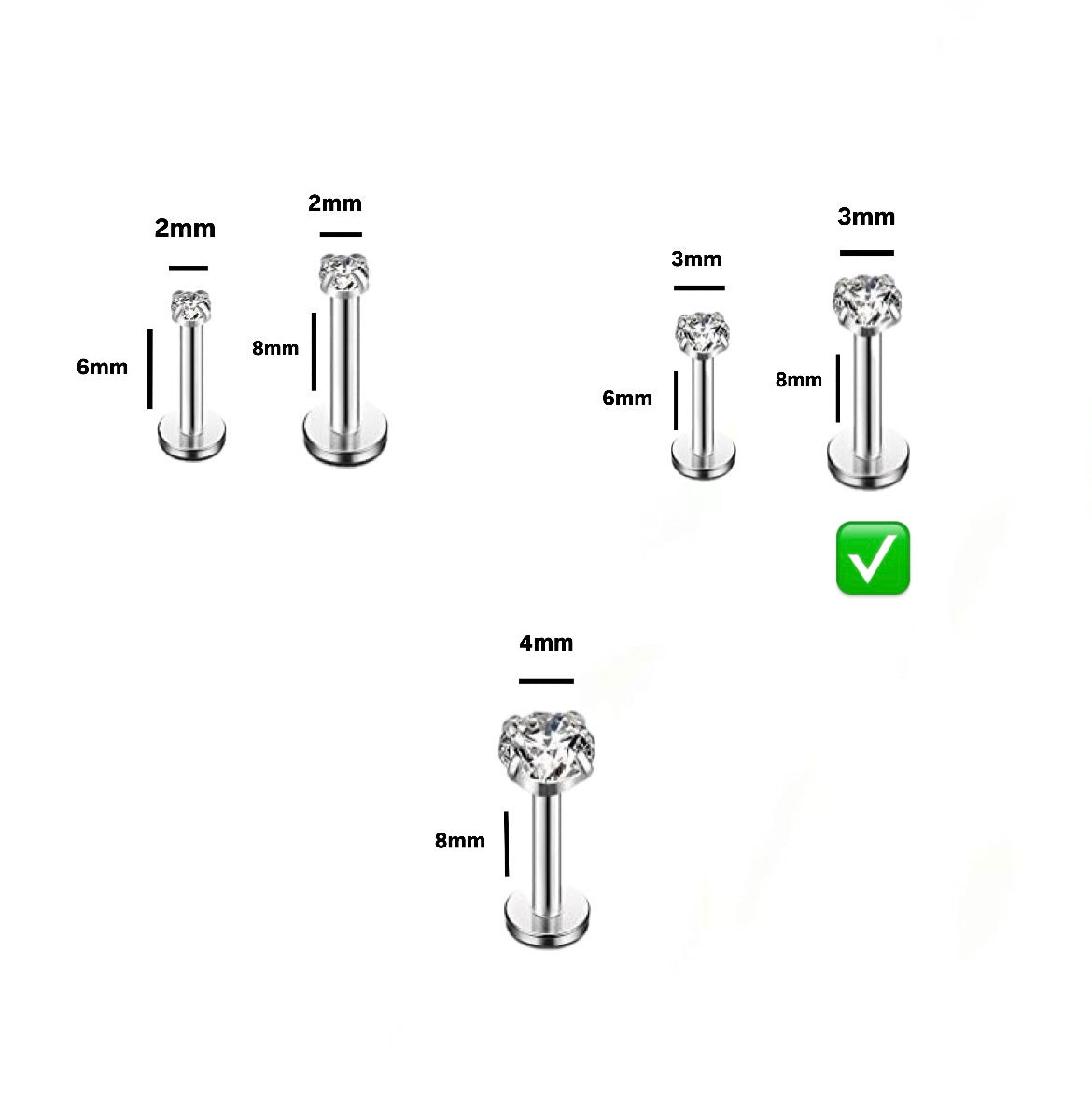 16G Silver Stud Ear Piercing