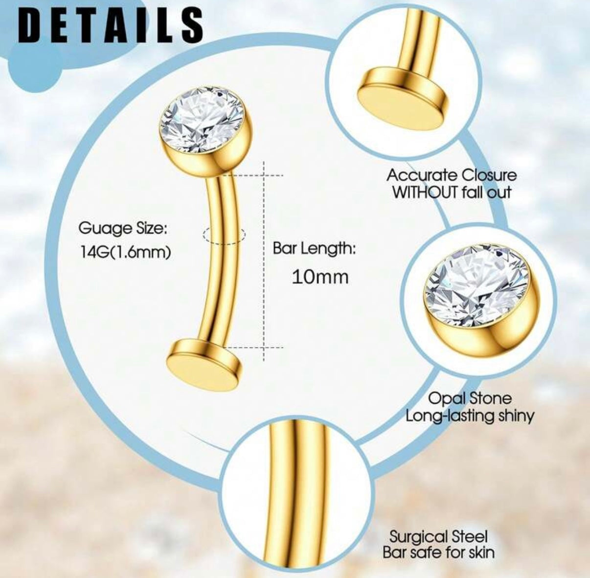 G23 Titanium 14G Floating Belly Piercing