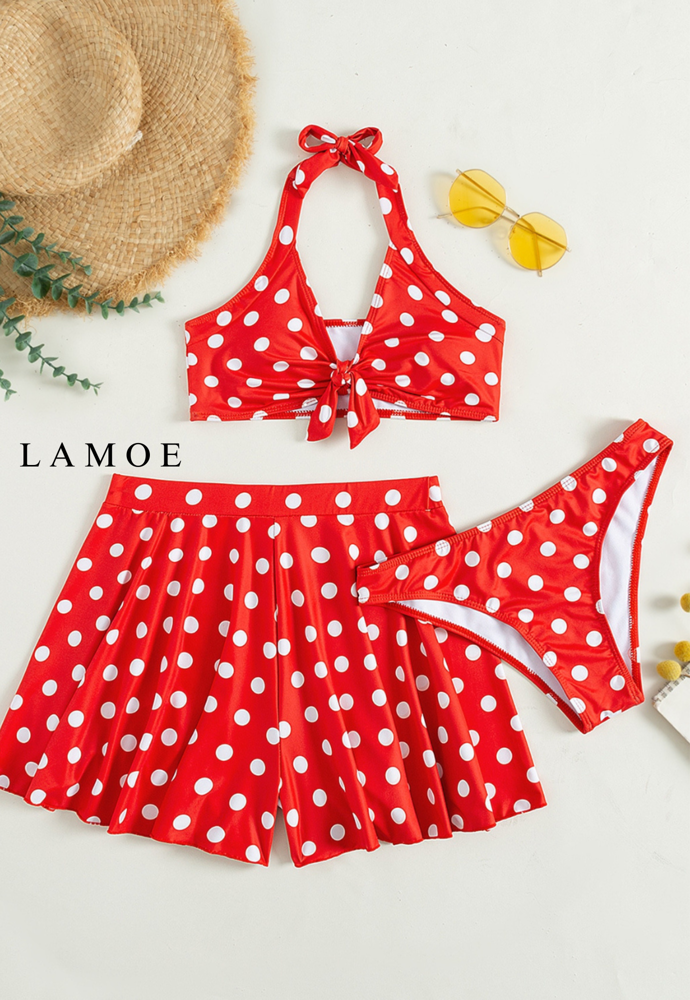 POLKA DOT print 3 Pieces Swimsuit Set