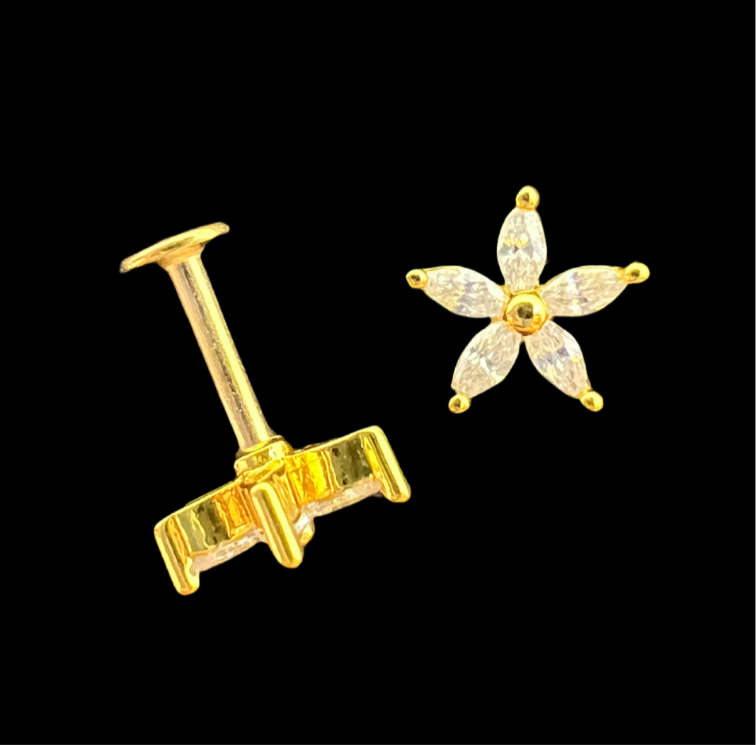 Stainless Steel Gold Flower Ear Piercing