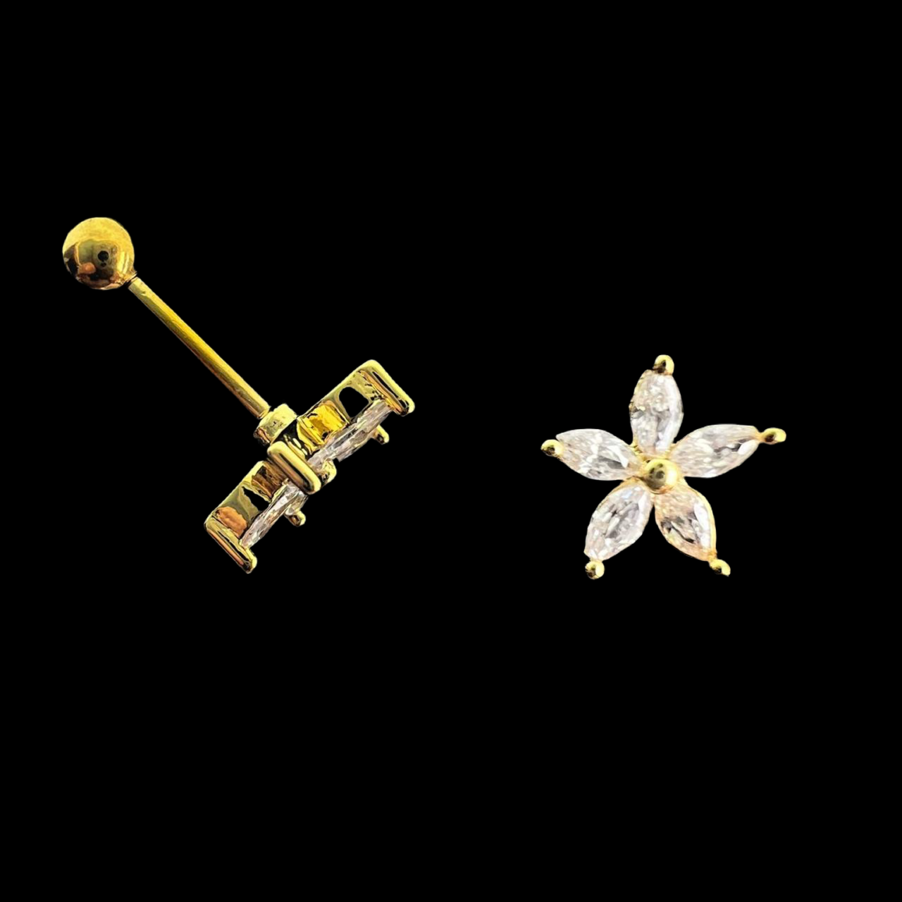 Stainless Steel Gold Flower Ear Piercing