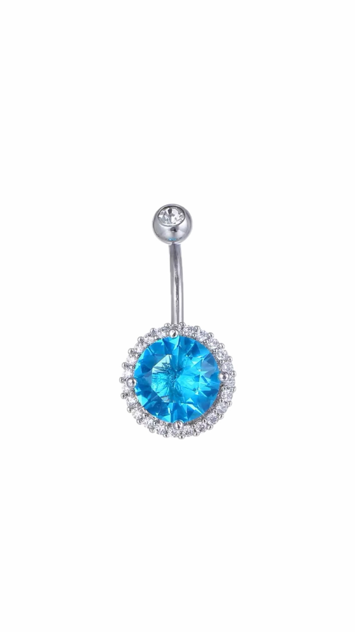 Silver 925 Aquamarine Crystal Belly Ring