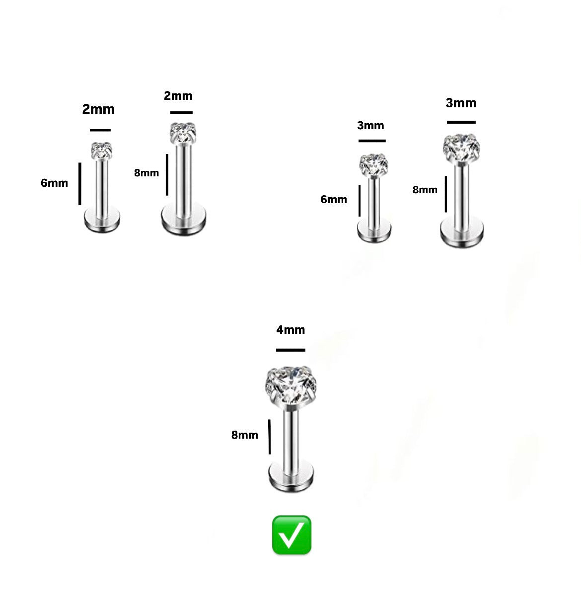 16G Silver Stud Ear Piercing