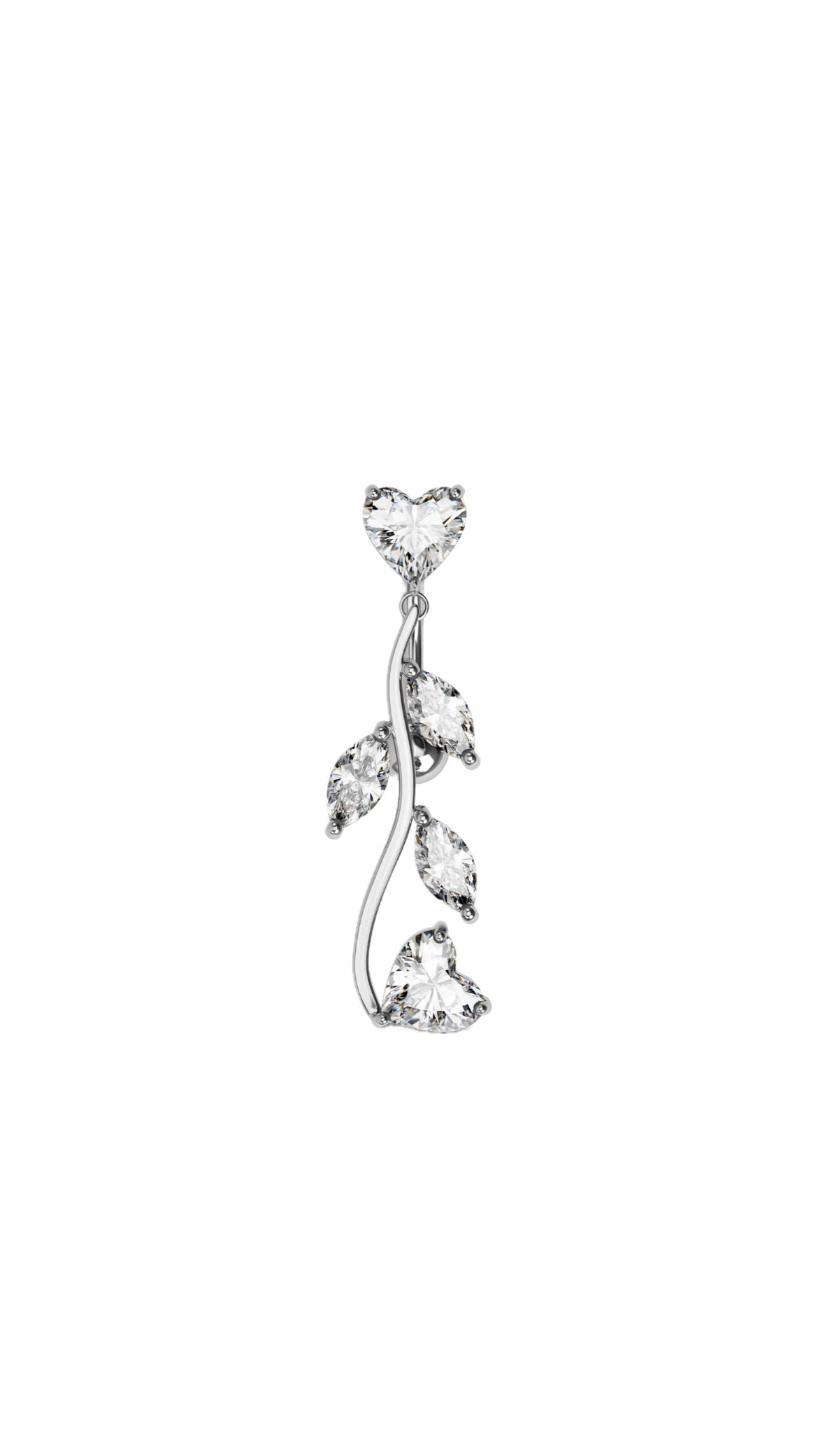 Silver 925 Long Heart Reverse Belly Ring