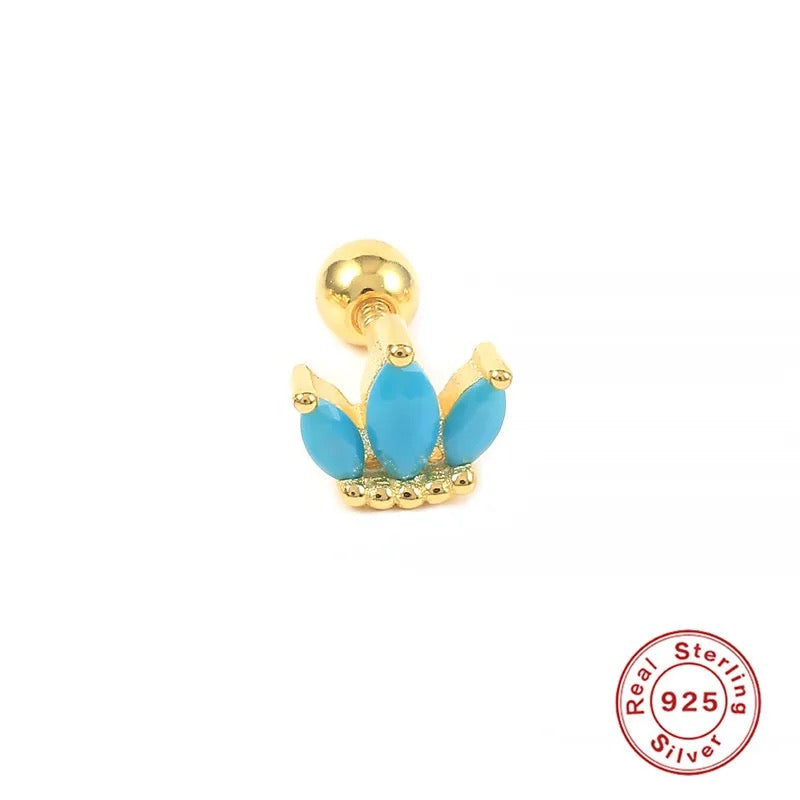 Silver 925 Turquoise Mini Crown Ear Piercing