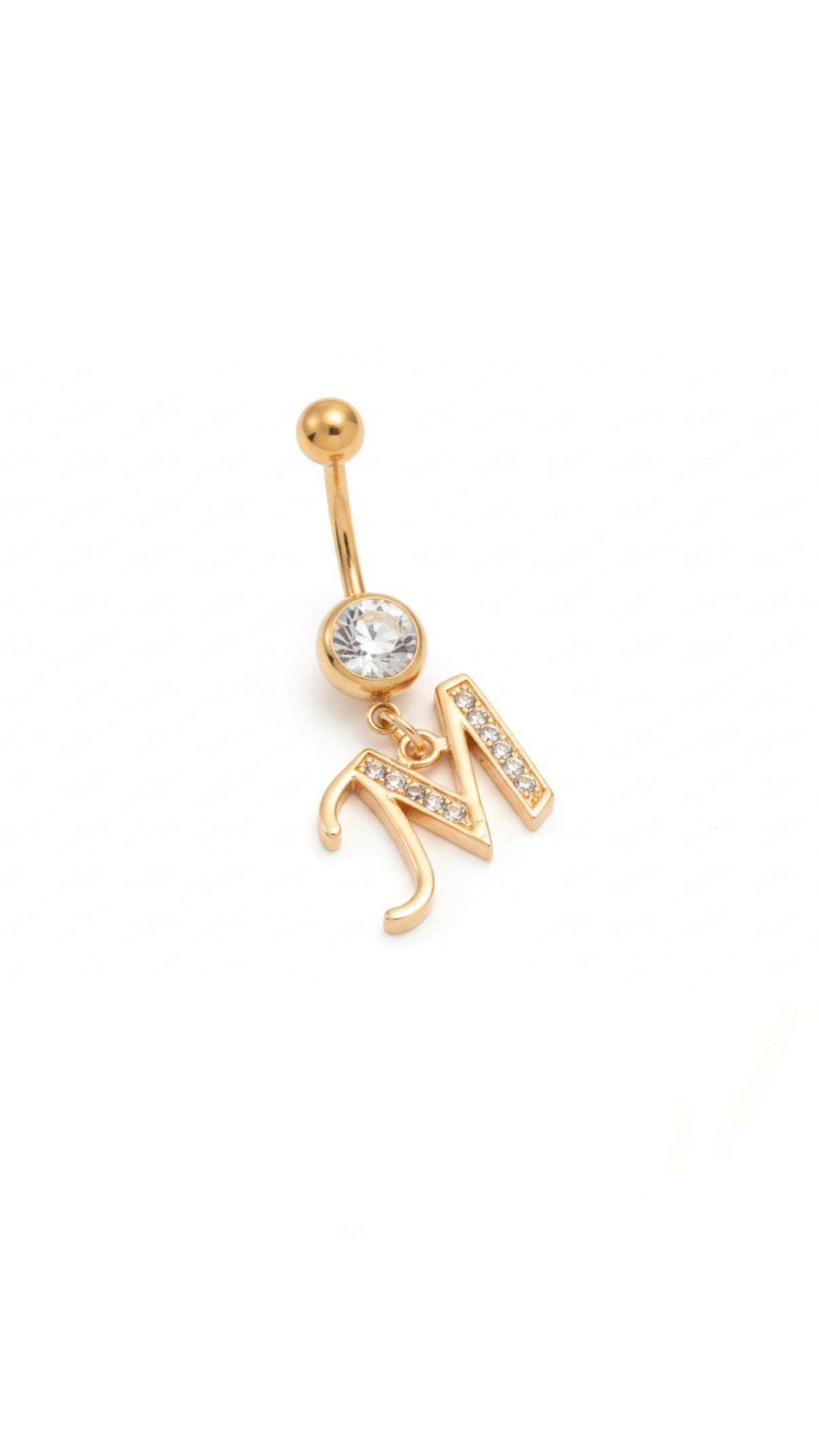 Zircon Letter Charm Navel Belly Ring