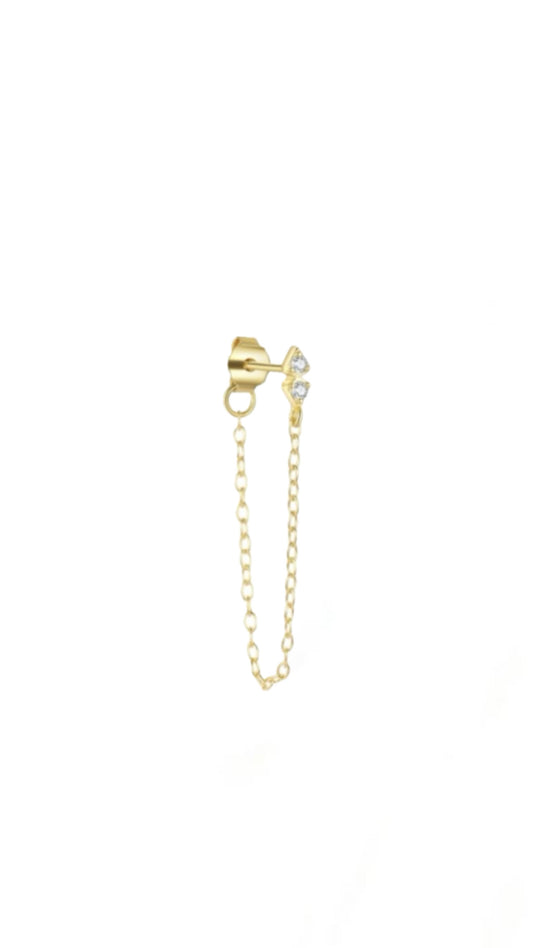 Single S925 Double Stud Chain Ear Piercing
