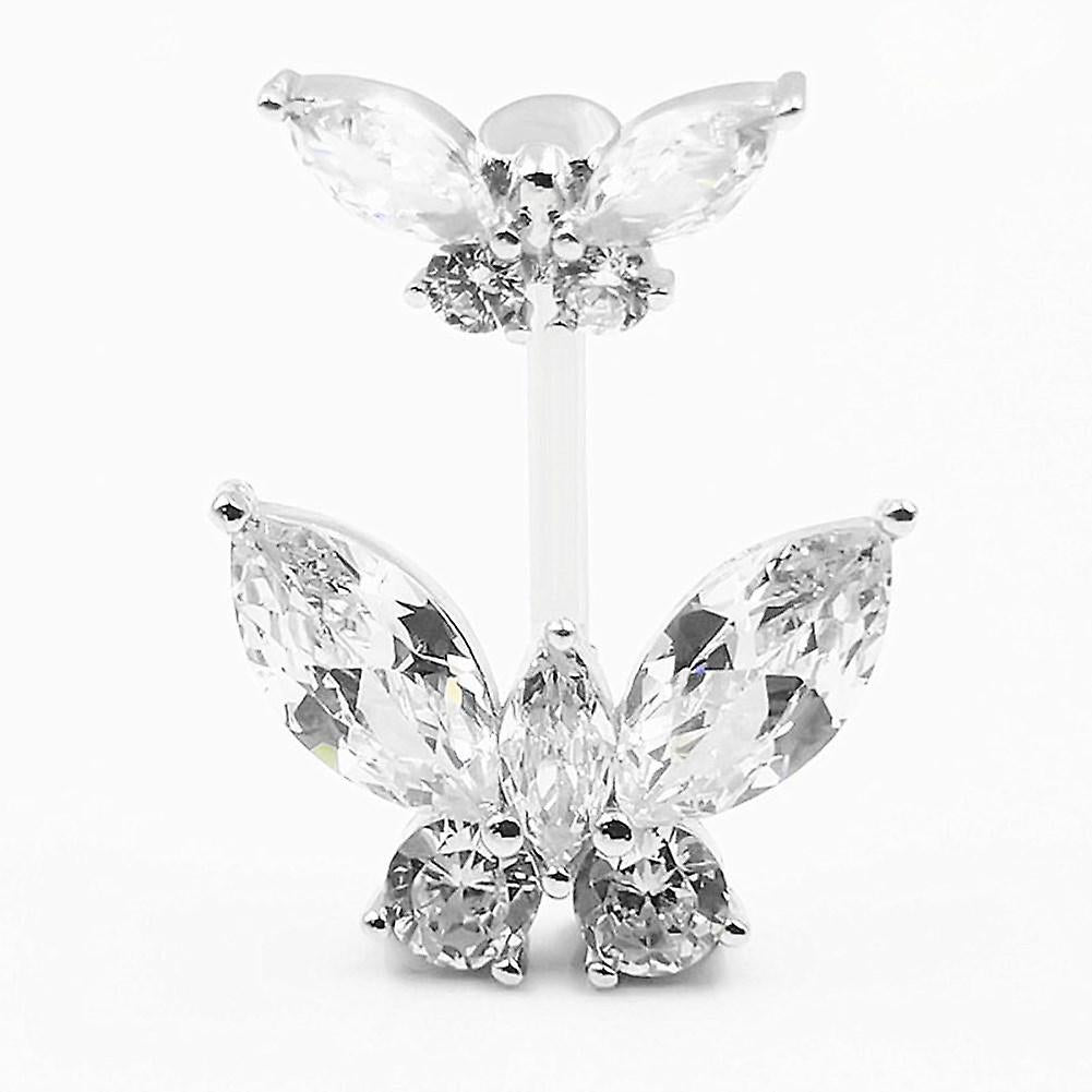 Silver 925 Double Butterfly Belly Ring