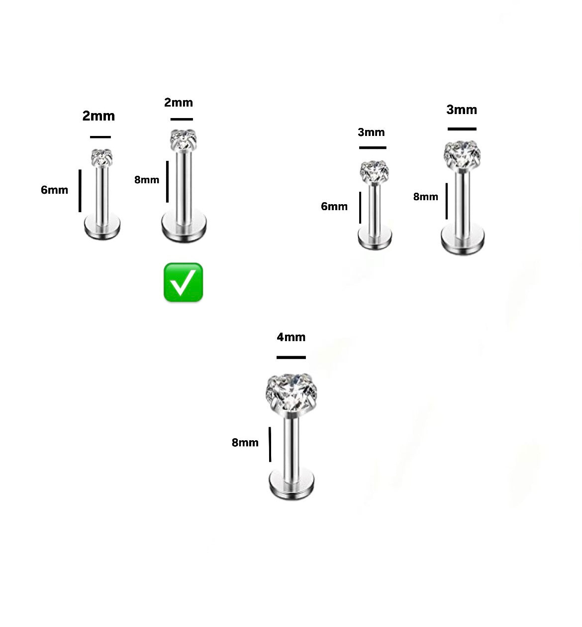 16G Silver Stud Ear Piercing