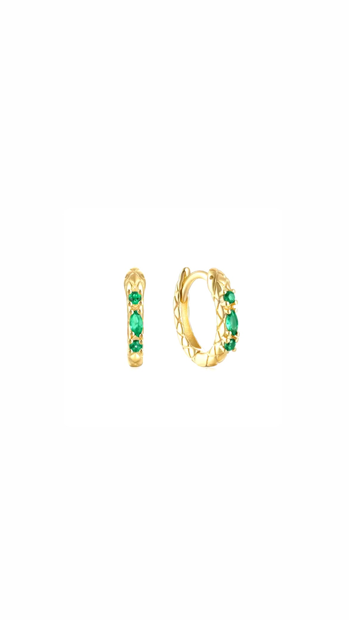 Silver 925 Emerald Color Snake Hoop Ear Piercing (PAIR)