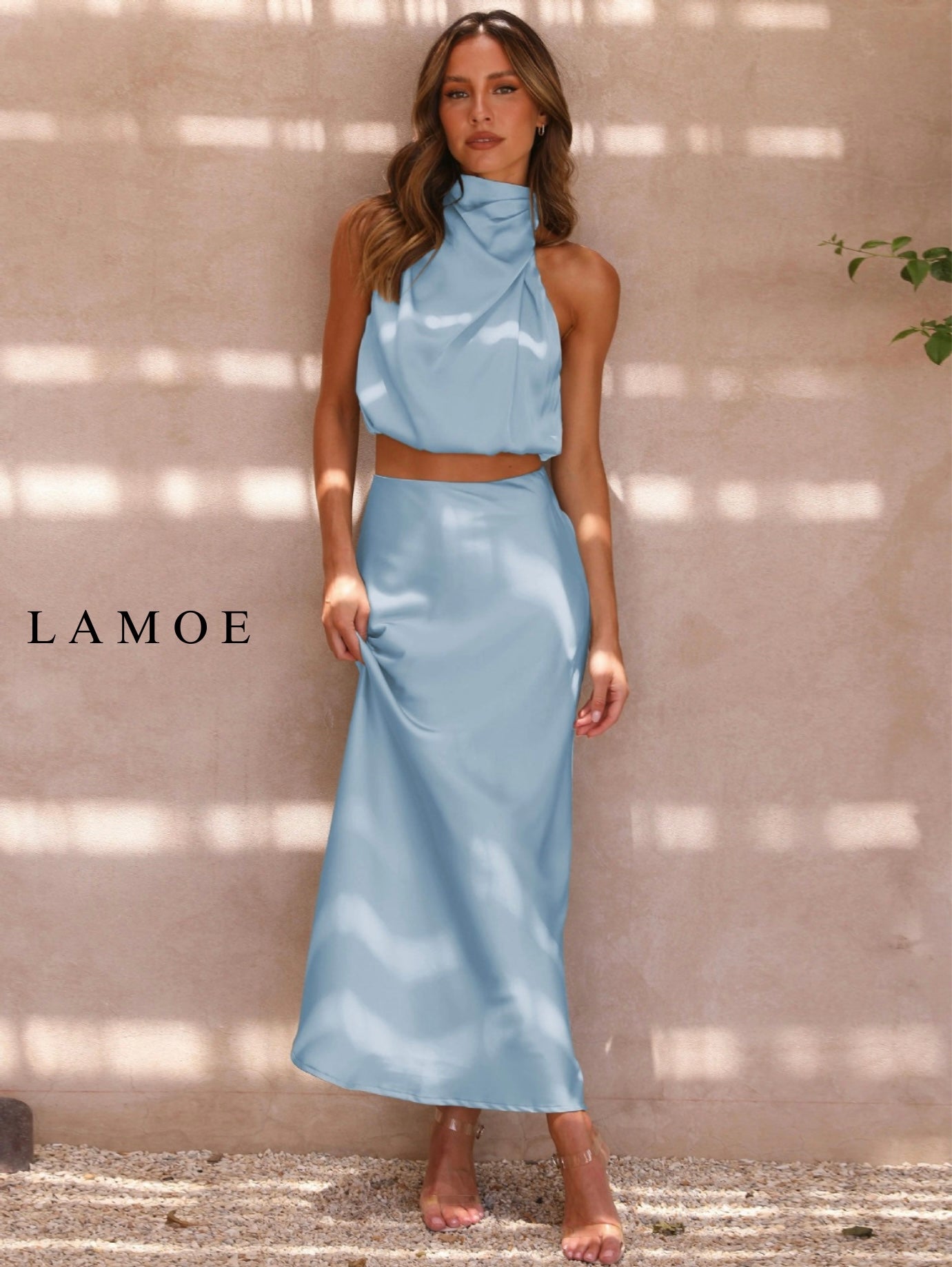 BONITO Satin Two Piece Set Crop Top and Skirt