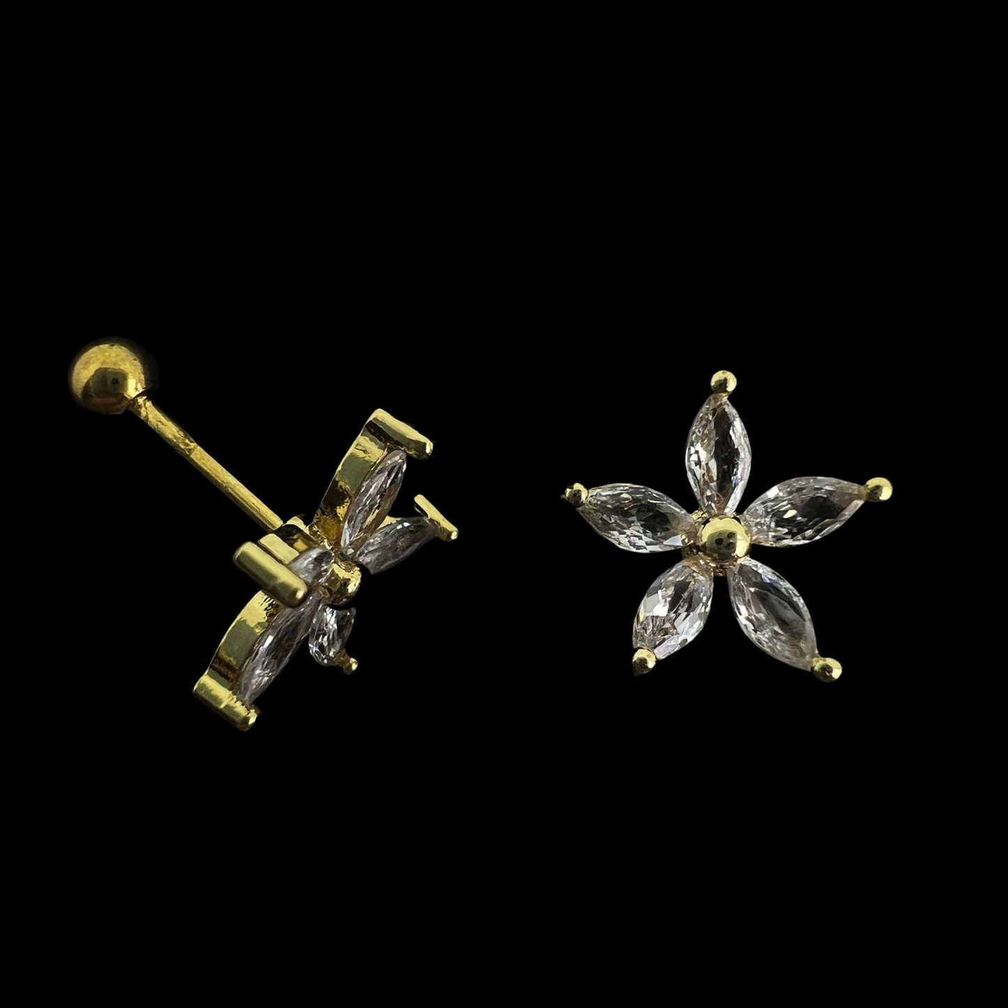 Stainless Steel Gold Flower Ear Piercing