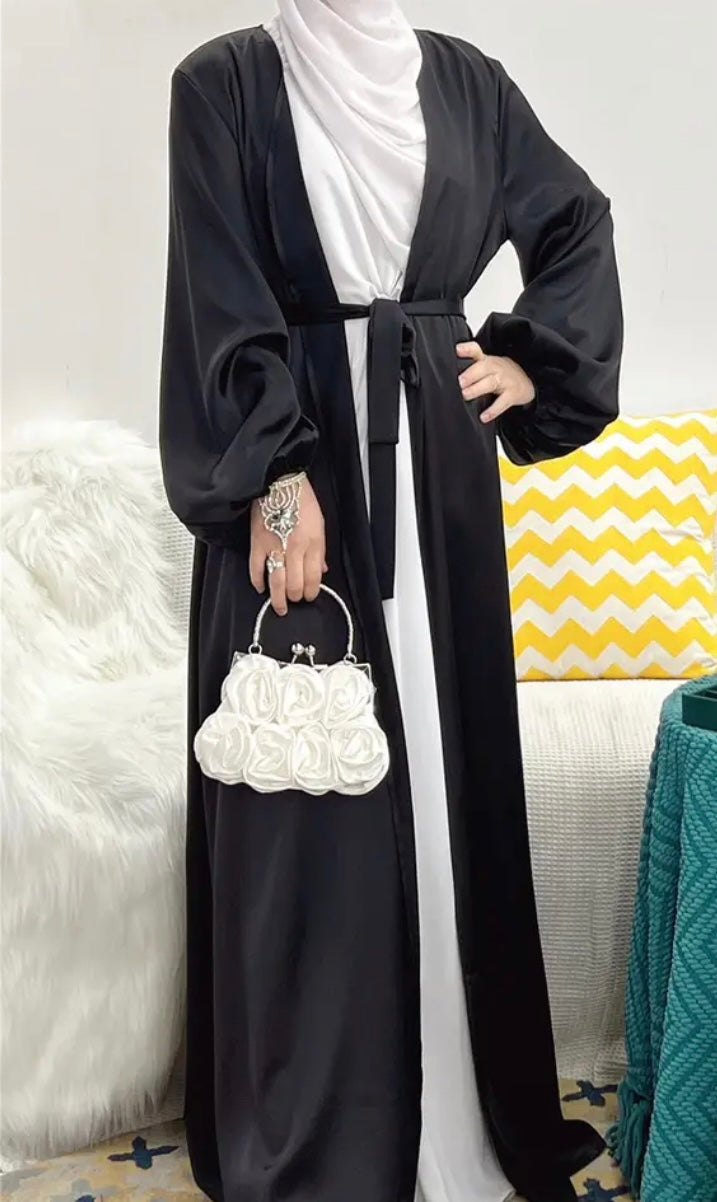 ZOYA Satin Open Abaya with Belt