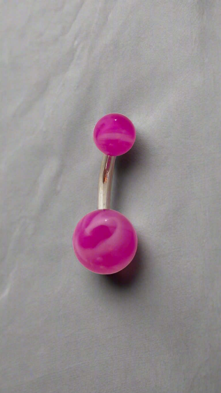 Pink Marble Ball Belly Ring