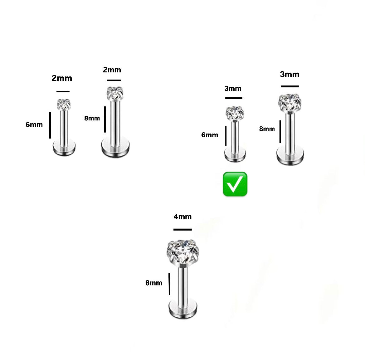 16G Silver Stud Ear Piercing
