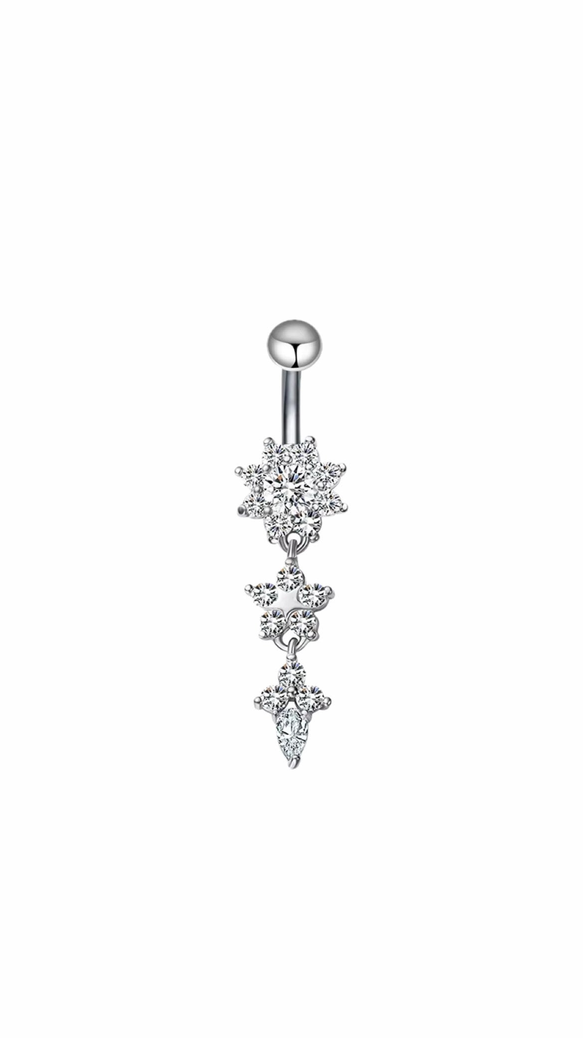 Silver 925 Long Floral Belly Ring