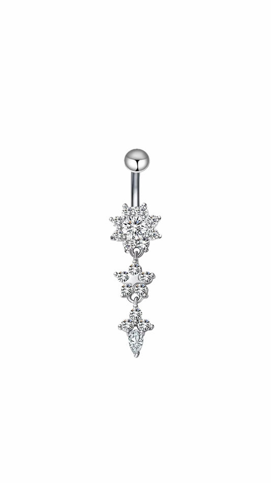 Silver 925 Long Floral Belly Ring