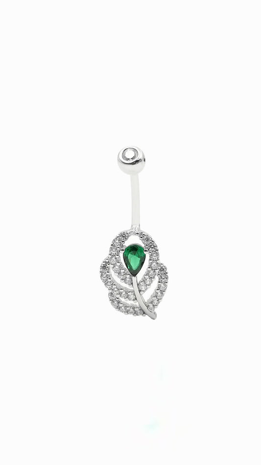 14G Silver 925 Emerald Leaf Belly Piericng