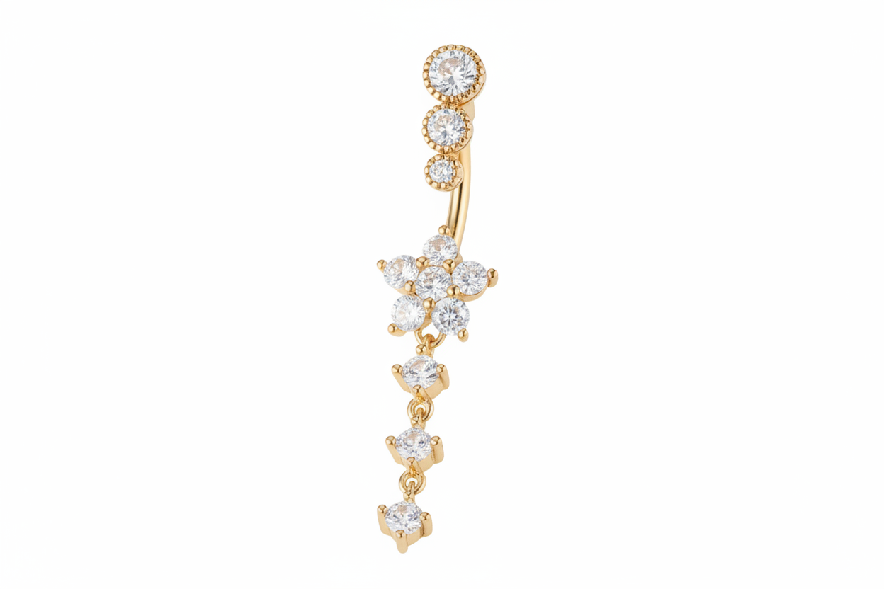 Rhinestone Flower Decor Navel Belly Ring