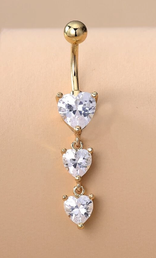 Triple Heart Rhinestone Decor Navel Belly Ring