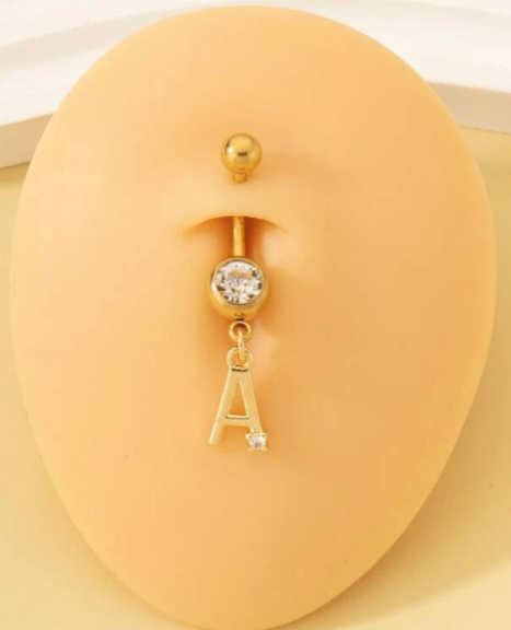 Zircon Letter Charm Navel Belly Ring