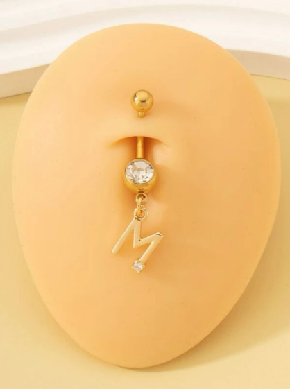 Zircon Letter Charm Navel Belly Ring