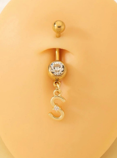 Zircon Letter Charm Navel Belly Ring