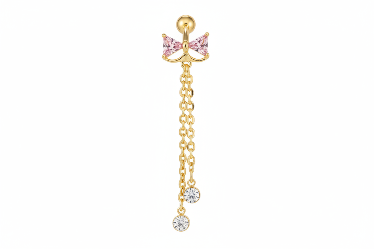 Reverse Zircon Bow Chain Decor Navel Belly Piercing