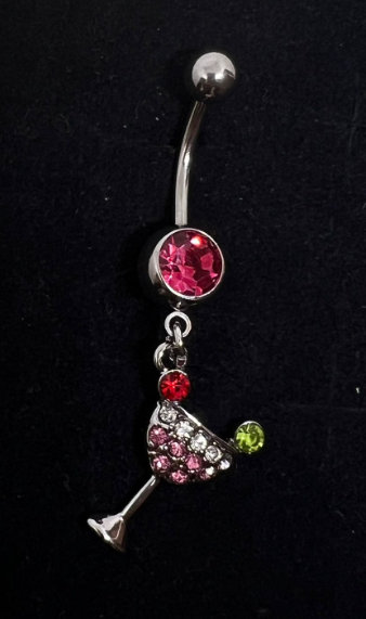 Rhinestone Margarita Glass Dangle  Charm Navel Belly Ring