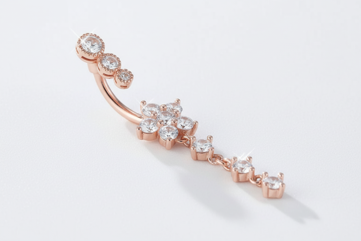 Rhinestone Flower Decor Navel Belly Ring