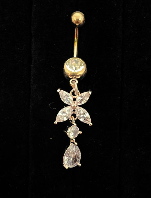 Flower Hanging 2 Stones Belly Ring