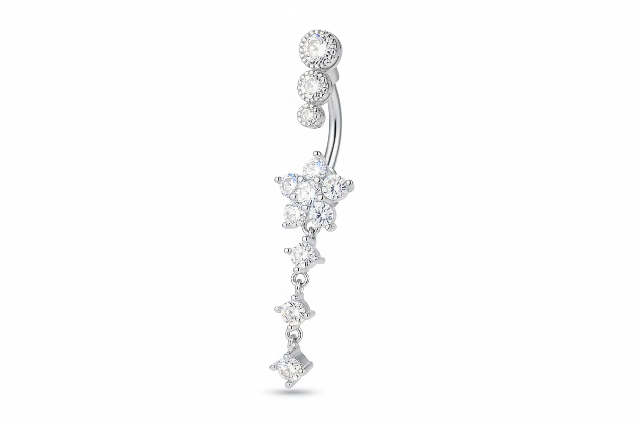 Rhinestone Flower Decor Navel Belly Ring