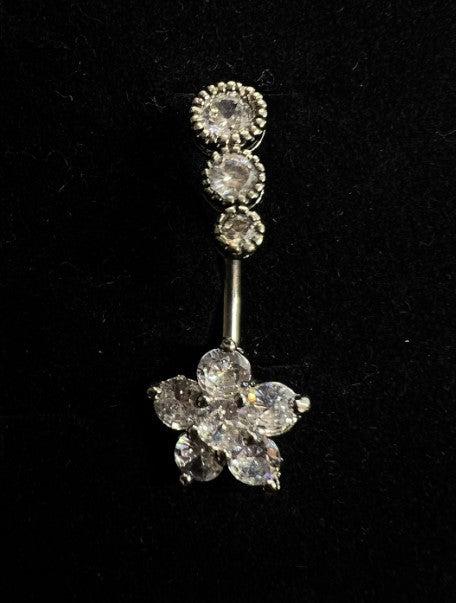 Triple Stone Flower Belly Ring