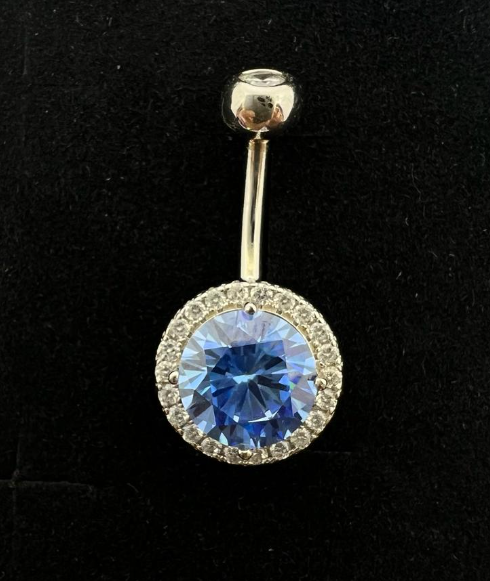 Silver 925 Aquamarine Crystal Belly Ring