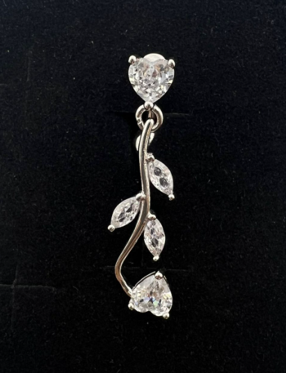 Silver 925 Long Heart Reverse Belly Ring